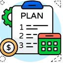 Payment plan checklist with dollar sign, calculator, and gear icon, representing flexible payment options for California Online Loans.
