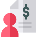 Person icon next to a document with a dollar sign, representing payday loans and financial applications in California.
