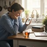 Cozy kitchen scene with a person relieved by online cash advance solutions